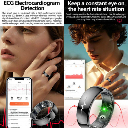 New ECG Smart Ring Heart Rate Blood Pressure Oxygen Body Temperature Sleep Monitoring Rings Waterproof Fitness Sports smartring