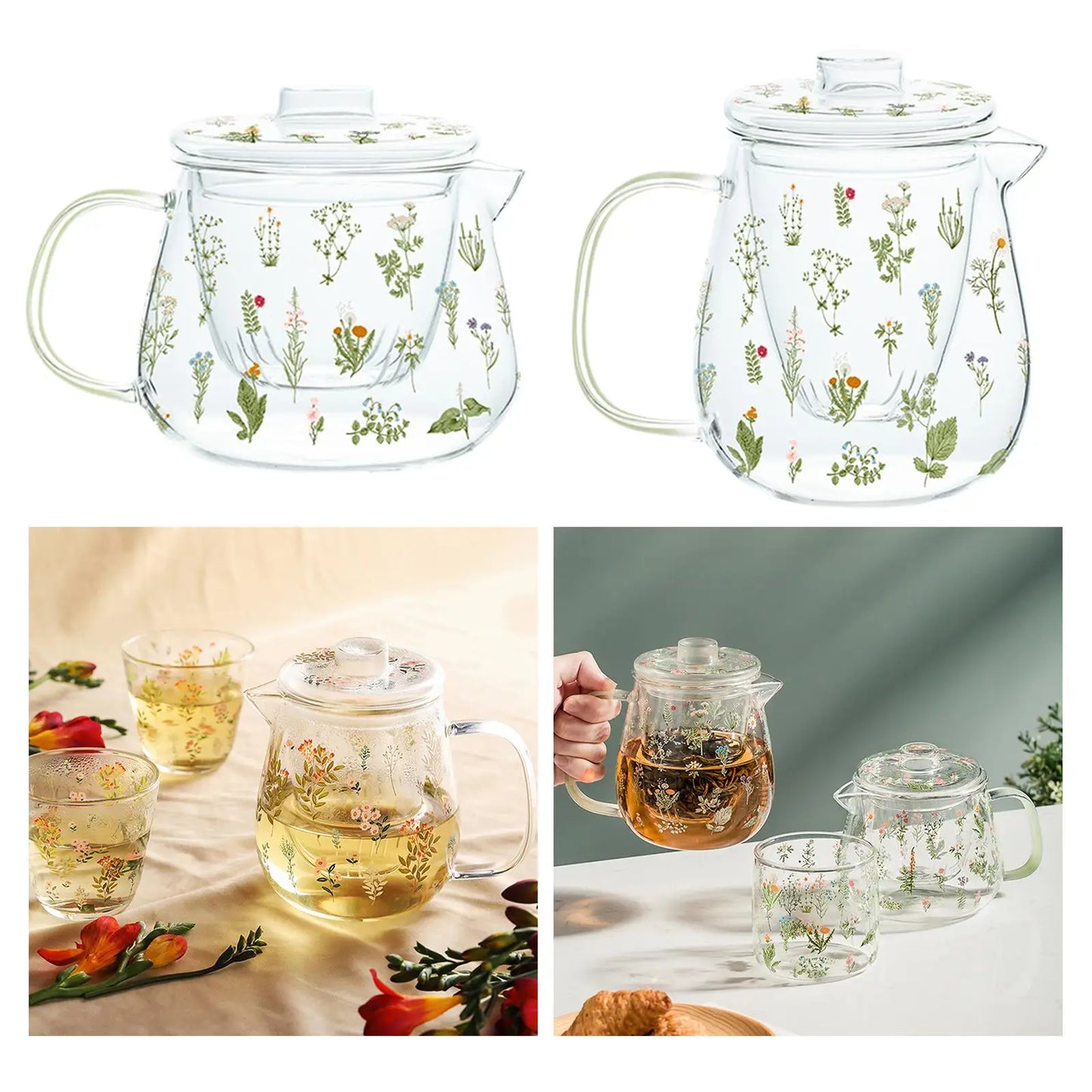 Tea Blooming Teapot Transparent with Tea Strainer Tea Kettle Loose Leaf Teapot for Home Birthday Party Anniversary Gift