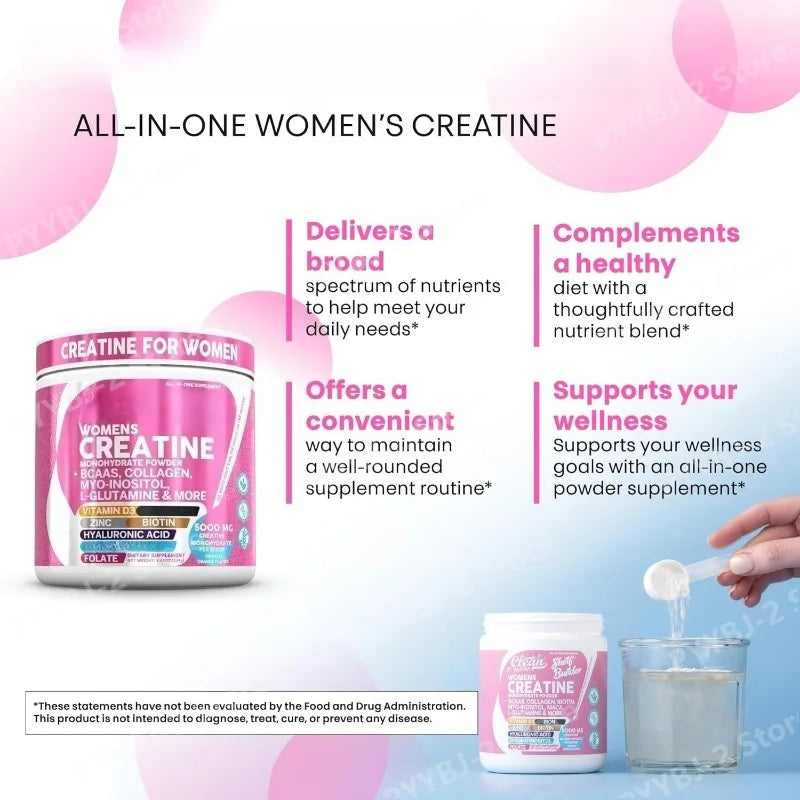 Woman Creatine Powder 300g Contain Creatine Monohydrate, BCAA & Amino Acids for Daily Health, Nutrition, and Workout Support