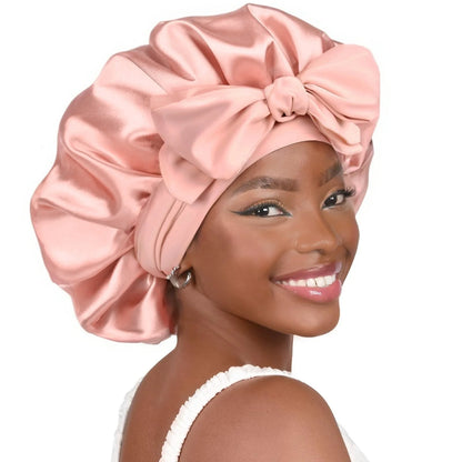 Large Silk Bonnet, Satin Bonnets for Women, Silky Sleep Cap with Tie Band, Braid Bonnet for Sleeping Curly Hair, Silk Hair Wrap,