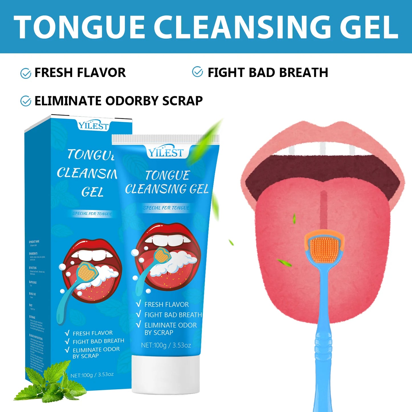 100g Tongue Cleaning Gel with Brush Oral Care Removal Odor Health Fresh Breath Care Dental Hygiene Tools Coating Cleaning Kit