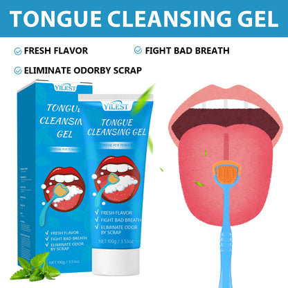 100g Tongue Cleaning Gel with Brush Oral Care Removal Odor Health Fresh Breath Care Dental Hygiene Tools Coating Cleaning Kit