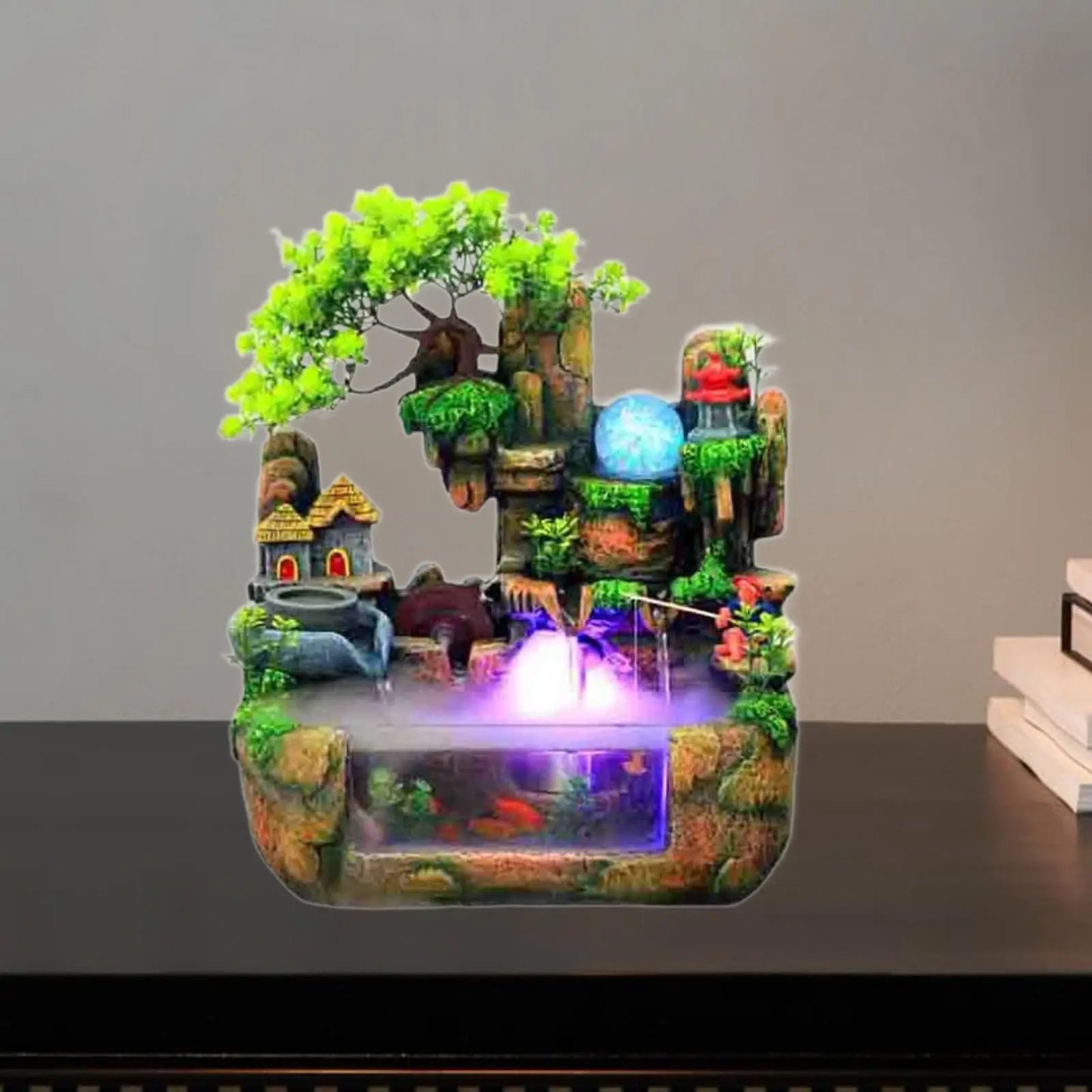 Tabletop Water Fountain Rockery Landscape Waterfall Zen Meditation Bonsai Feng Shui Decor for Yoga Living Room Indoor Relaxation