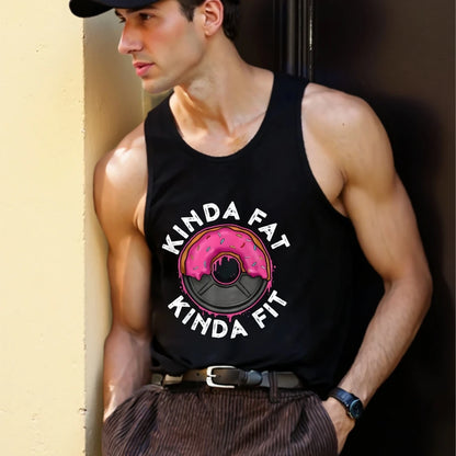 Kinda Fat Kinda Fit Graphic Vest Sleeveless Men Tank Tops Workout Gym T Shirt Fitness Tops For Training Gym Man Muscle Vest