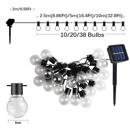 Outdoor String Light Solar LED Festoon Fairy Lights Street Garland For Christmas Garden Camping Terrace Party Decoration Lamp