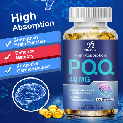 PQQ Capsules Supplement 40 mg - Mitochondrial Biogenesis & Metabolism - Supports Brain, Heart Health & Cognitive Function