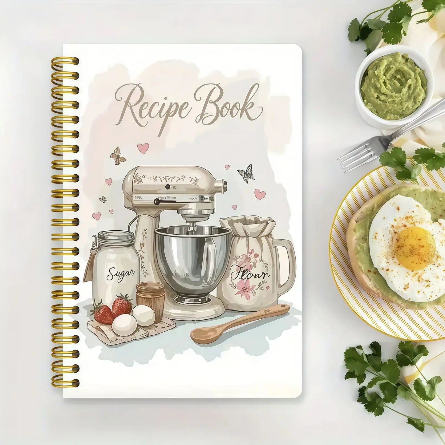 A printed cover notebook with recipe book illustrations and ingredient illustrations,for cooking enthusiasts,cooking plan record