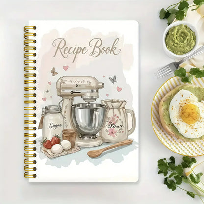 A printed cover notebook with recipe book illustrations and ingredient illustrations,for cooking enthusiasts,cooking plan record