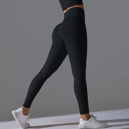 Women Solid Color Gym Leggings High Waist Scrunch Sports Fitness Leggins Outdoor Yoga Tights Butt Lifting Nylon Workout Pants