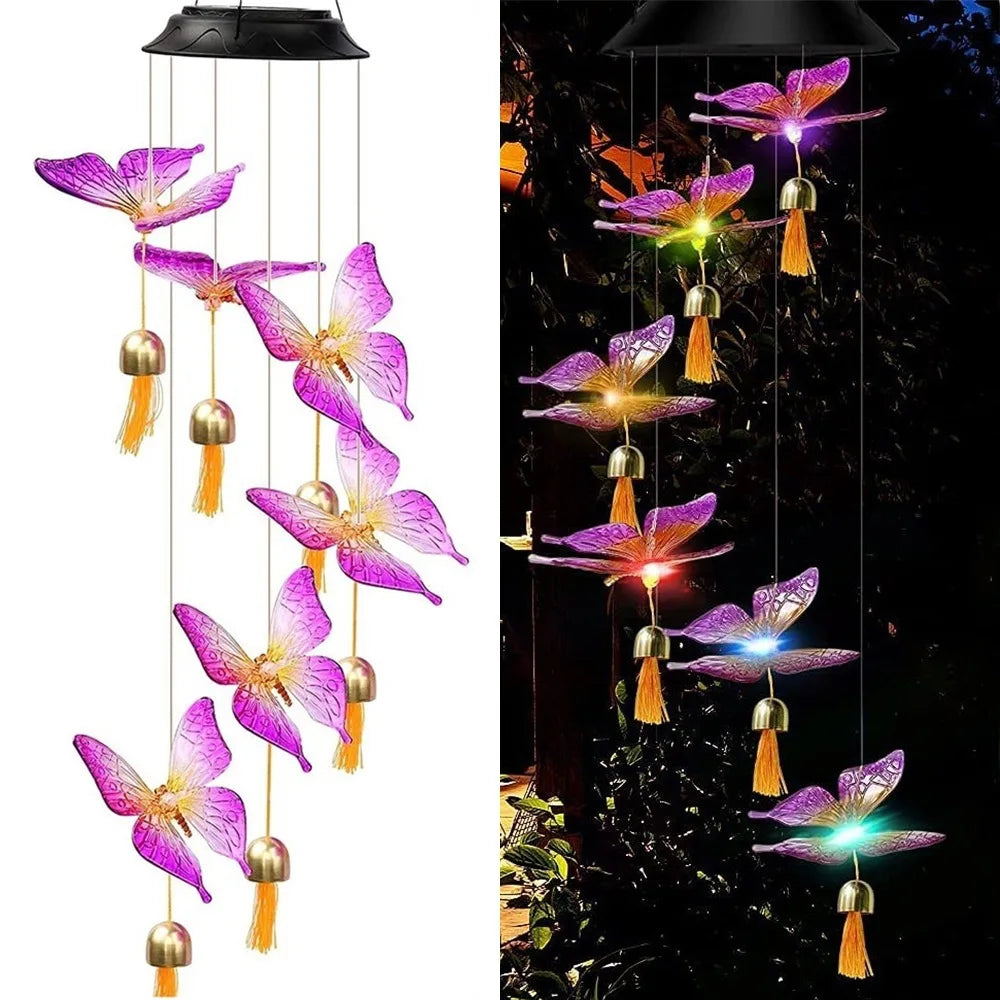 Household Wind Chimes Solar Power Generation for Courtyard and Outdoor Decoration Wind Chimes and Pendants Butterfly Wind Chime