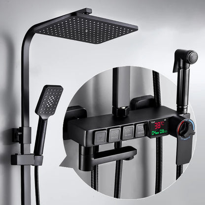 Thermostatic Digital Bathroom Shower Set Rainfall Shower Head Brass Bathroom Faucet Accessories Hot Cold Digital Shower System