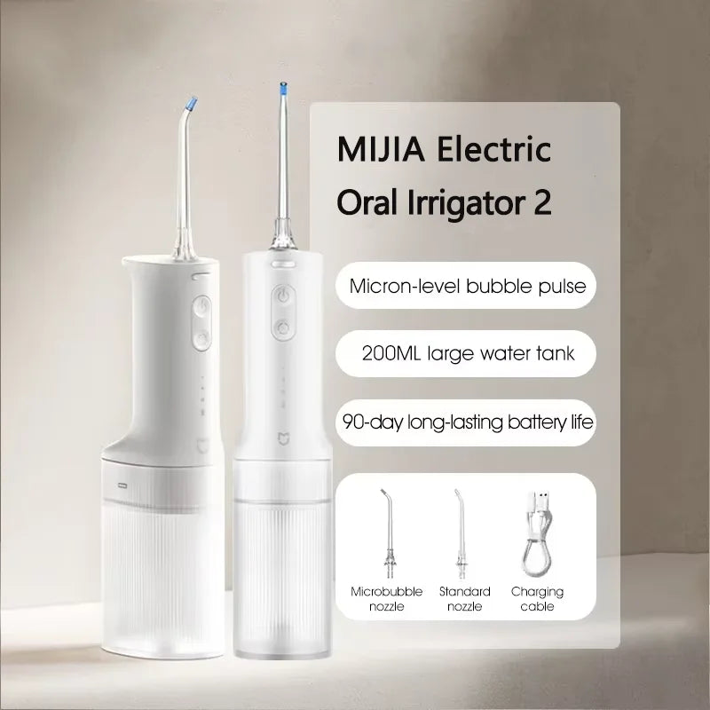 2025 NEW MIJIA Electric Oral Irrigator 2 MEO705 Portable Water Flosser 200mL 3-Mode Tooth Cleaner Micron-level Bubble