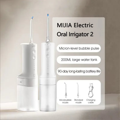 2025 NEW MIJIA Electric Oral Irrigator 2 MEO705 Portable Water Flosser 200mL 3-Mode Tooth Cleaner Micron-level Bubble