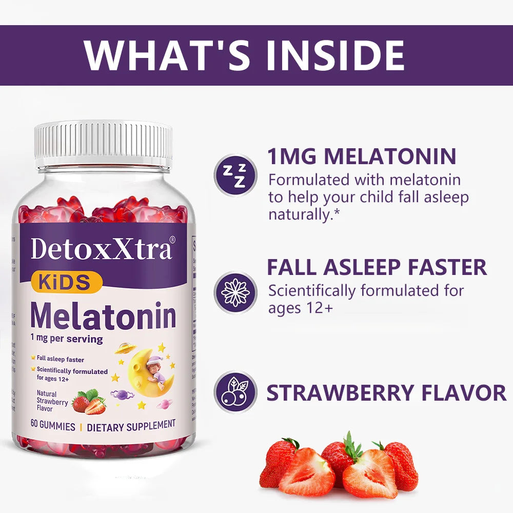 Melatonin Gummies,Natural Sleep Aid Supplement for ages 4+,Fall Asleep Faster,Scientifically formulated,Strawberry Flavor,Vegan