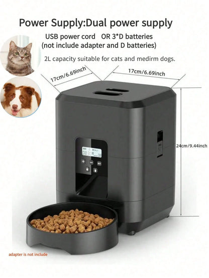 Automatic Pet Feeder, Timed Food Dispenser, 1-4 Meals Per Day, Suitable For Cats & Small , 2L Capacity, Suitable For Dry Food
