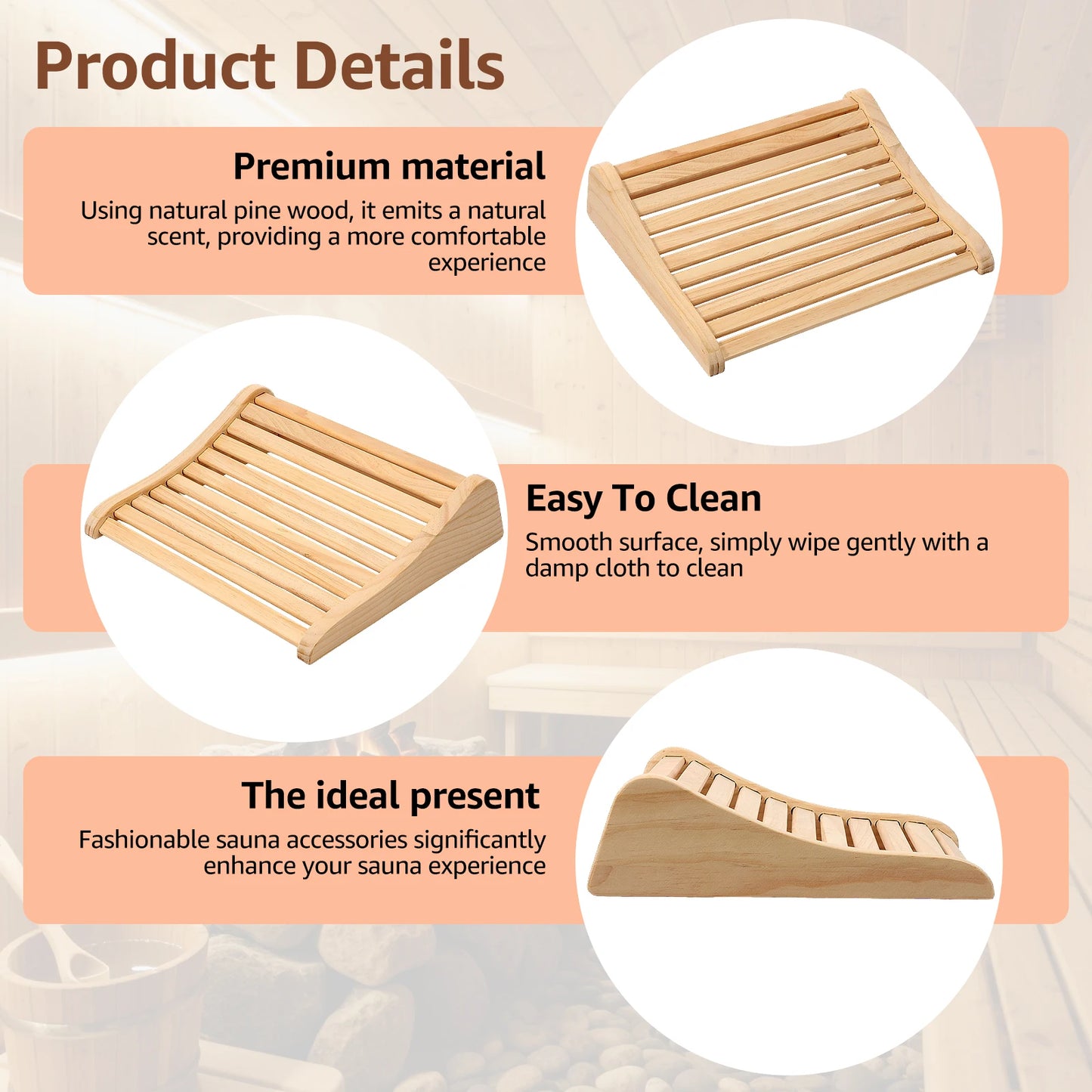 2Pcs Sauna Headrest Wood Neck Pillow Ergonomic Design Infrared Sauna Headrest Comfortable Headrest Support Sauna Accessories