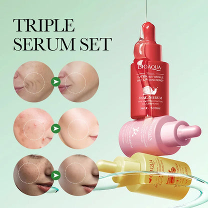 3pcs/set BIOAQUA Vitamin C Retinol Hyaluronic Acid Serum Moisturizing Whitening Anti Wrinkle Facial Essence Skin Care Sets