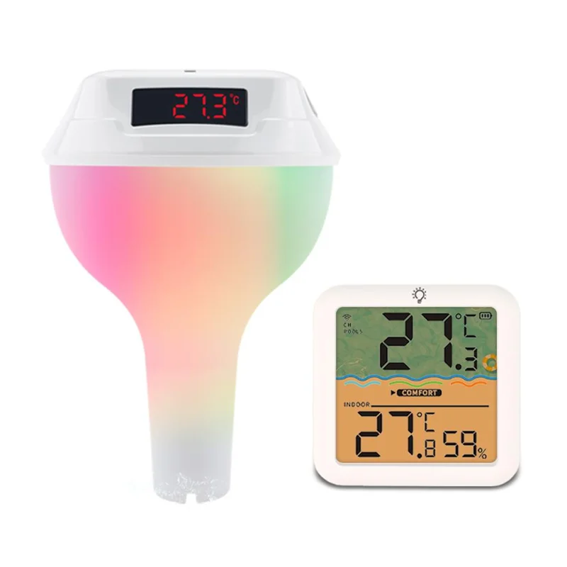 Digital Pool Thermometer Floating With Easy Read Solar Panel, LED Screen, IP68 Waterproof And RGB Light For Swimming Poolsabkw