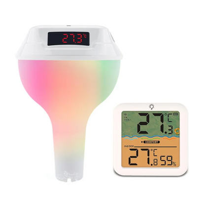 Digital Pool Thermometer Floating With Easy Read Solar Panel, LED Screen, IP68 Waterproof And RGB Light For Swimming Poolsabkw