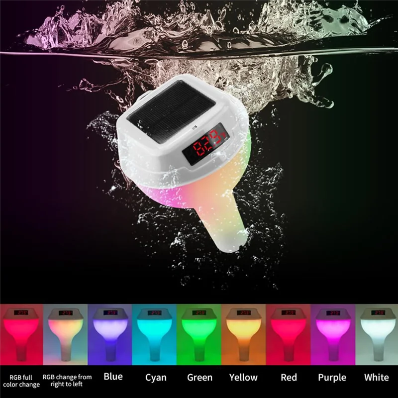 Digital Pool Thermometer Floating With Easy Read Solar Panel, LED Screen, IP68 Waterproof And RGB Light For Swimming Poolsabkw