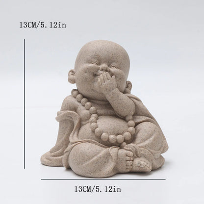 Vilead Three Wise Monks Figurines Buddhist Statue Buda Sculpture Cute Laughing Buddha Meditation Zen Ornament Feng Shui Wealth