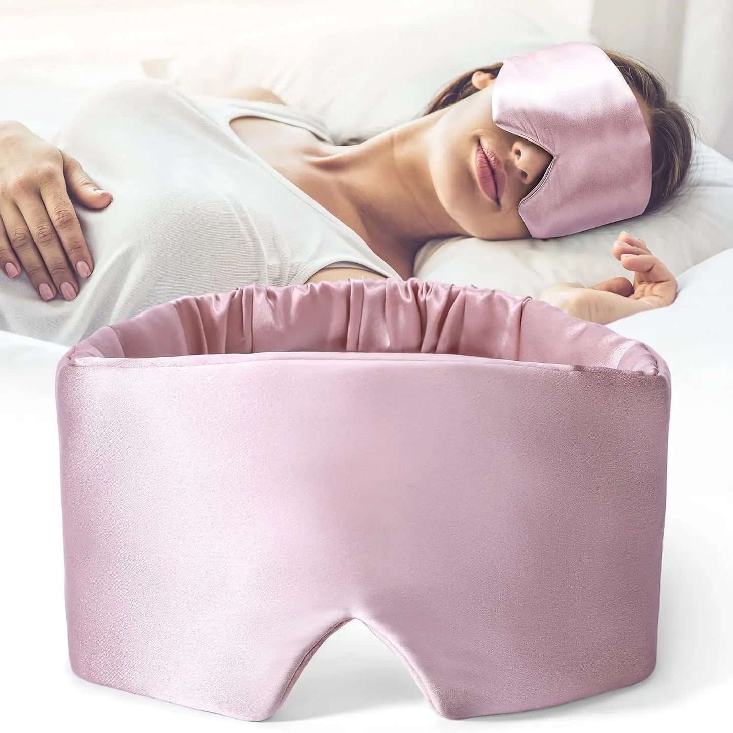 Silk Sleep Mask Soft Pressureless Sleeping Mask 100% Mulberry Silk for Eye Skin Anti Wrinkles,Adjustable Wide Velcro Ear Cover