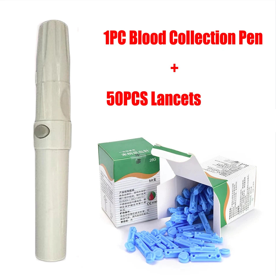 Lancet Pen Adjustable Depth Blood Sampling Glucose Test Pen for Diabetics Blood Collect 50pcs Lancing Device