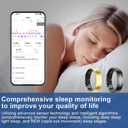 Smart Rings Health Monitor Sleep Sports Fitness Multiple Function Modes Tracking Heart Rate Blood Oxygen Ring 5ATM Waterproof