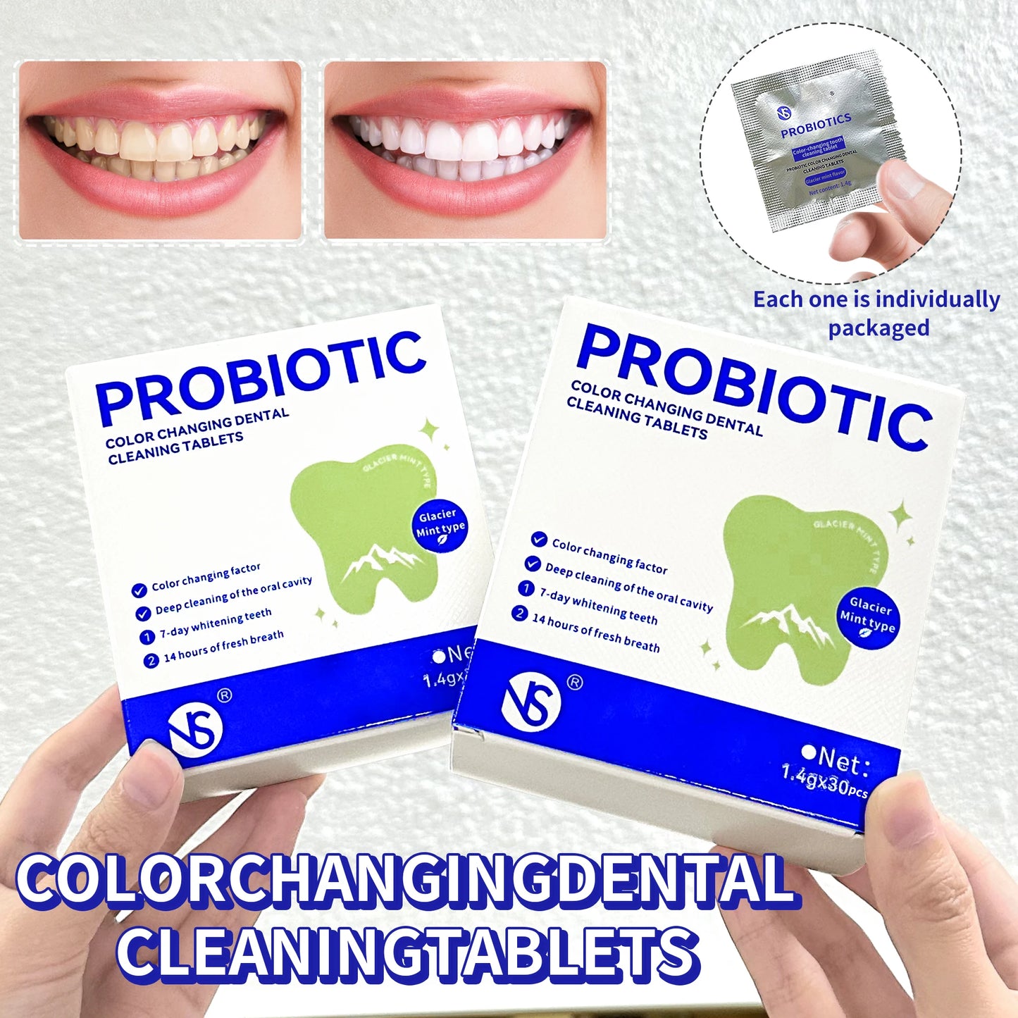Probiotic tooth cleaning tablets 30/60/90 tablets/box with fresh breath for a long time, clean teeth and portable tooth care.