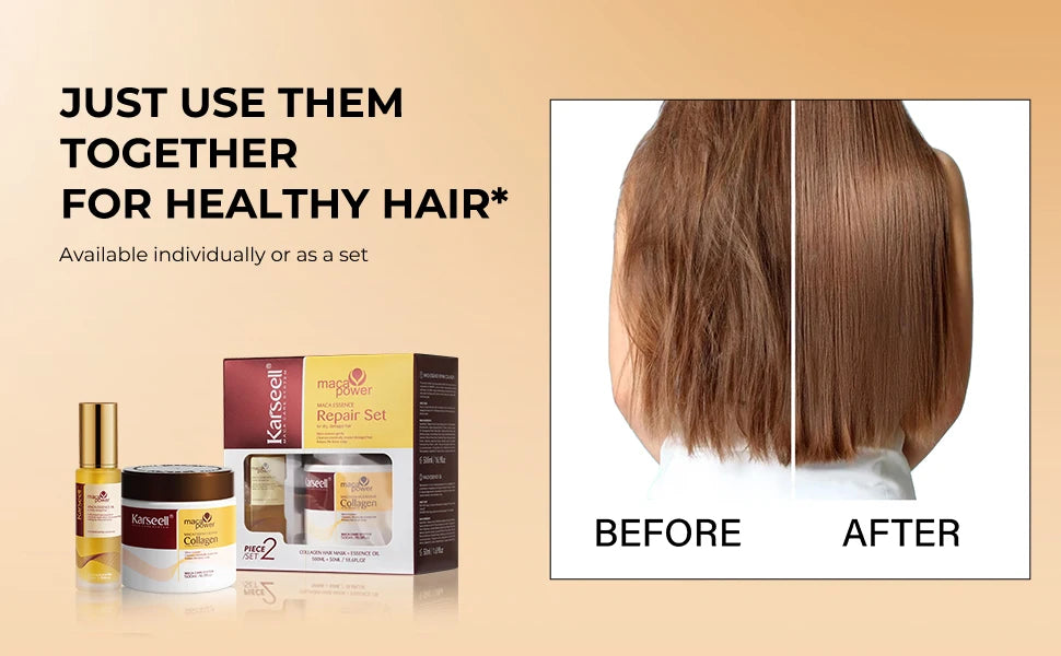 Karseell Collagen Hair Mask 500ml 16.9 fl.oz + Argan Oil Hair Serum 50ml 1.69 fl.oz
