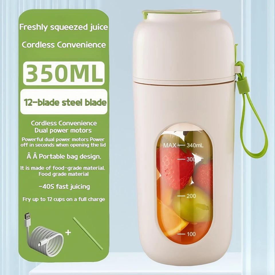 Wireless Charging Electric Juicer Cup for Smoothies, Shaved Ice, and Juices - 12-Blade Stainless Steel Portable Blender