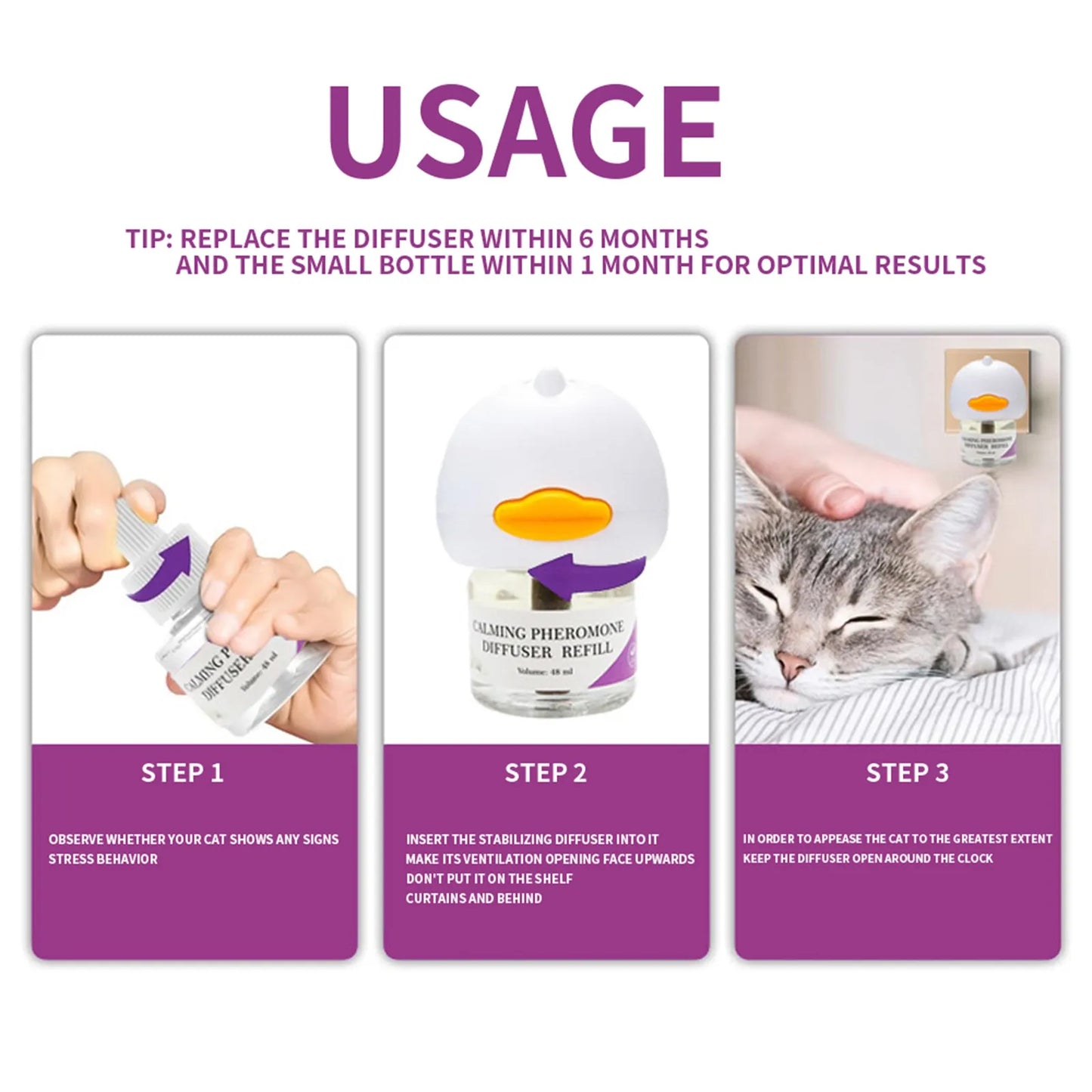 Pet Calming Diffuser with 2PCS Soothing Liquid 3 In1 Pet Pheromones Pet Relief Stress Anxiety Reduce Aggression Barking 48ml/Pc