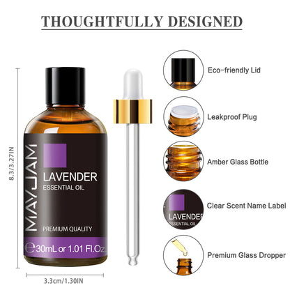 MAYJAM 1PCS 30ML Aromatherapy Essential Oil Lavender Vanilla Jasmine Eucalyptus Peppermint Aroma Oil for Diffuser Candle Soap