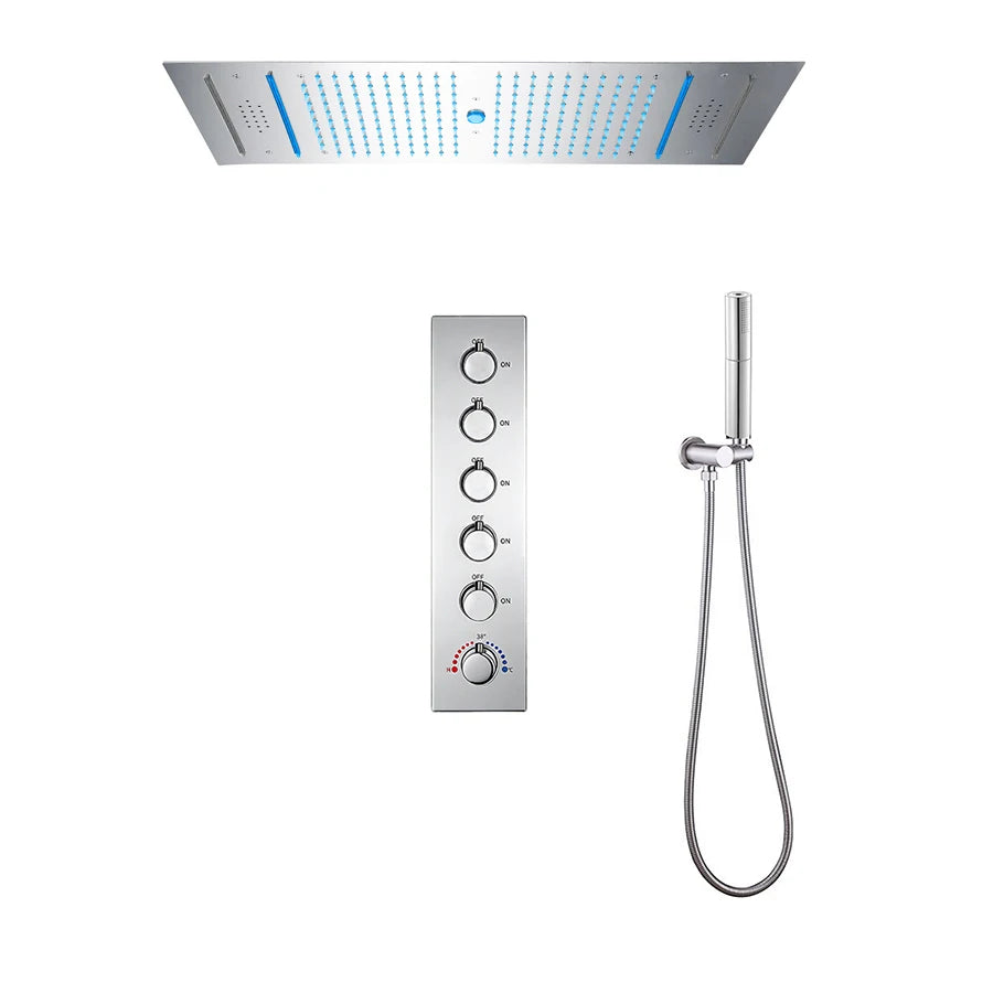 M Boenn 5 Functions Lover Shower Set 35*12 Inch Couple LED Shower Head Rainfall Smart Thermostatic Mixer Faucet Massage Body Jet