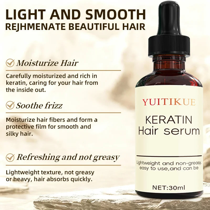 YUITIKUE Keratin Hair Serum 30ml - Smooth Hair Essence Moisturizing Repair Hair Strengthening Hair Root Hair g Care