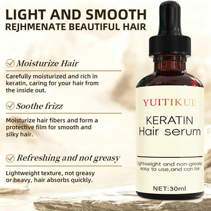 YUITIKUE Keratin Hair Serum 30ml - Smooth Hair Essence Moisturizing Repair Hair Strengthening Hair Root Hair g Care