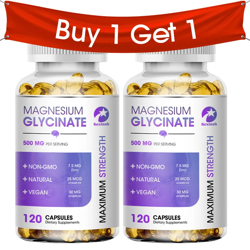 Kexinsh Magnesium Glycinate Supplement 500mg with Zinc,Vitamin D3 B6 Promotes Natural Sleep, Reduces Stress and Anxiety Non-GMO