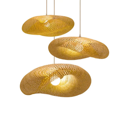 Chinese Zen Inspired Handmade Retro Bamboo Woven LED Pendant Light Living Room Lighting Decoration Rattan Woven Light