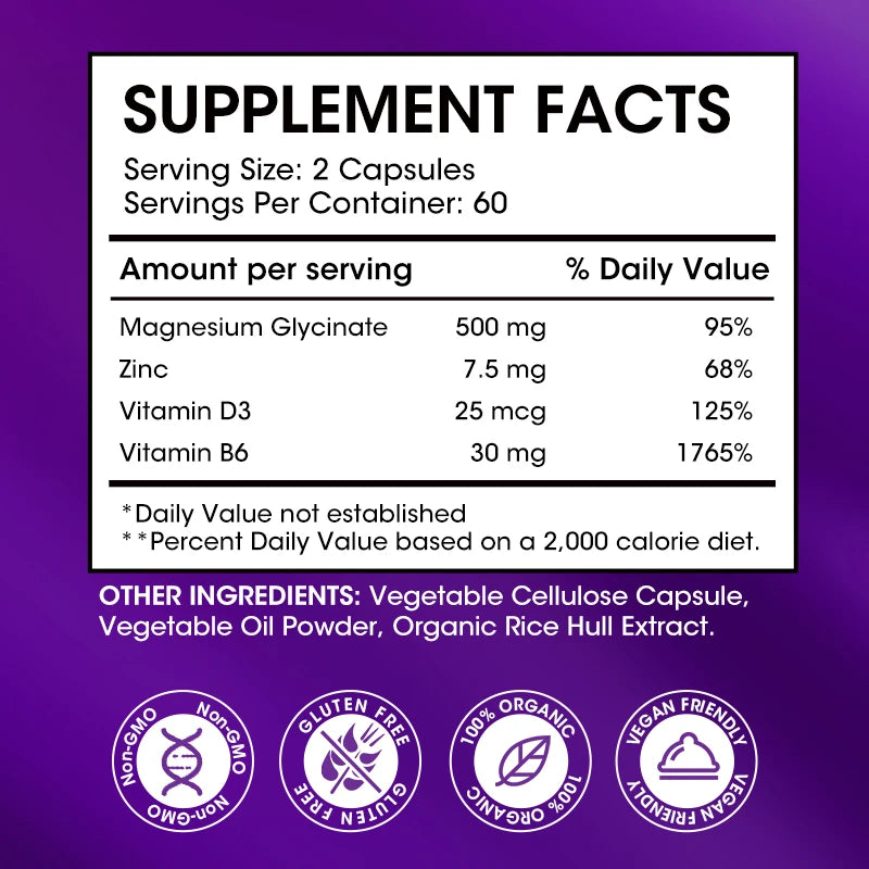 Kexinsh Magnesium Glycinate Supplement 500mg with Zinc,Vitamin D3 B6 Promotes Natural Sleep, Reduces Stress and Anxiety Non-GMO