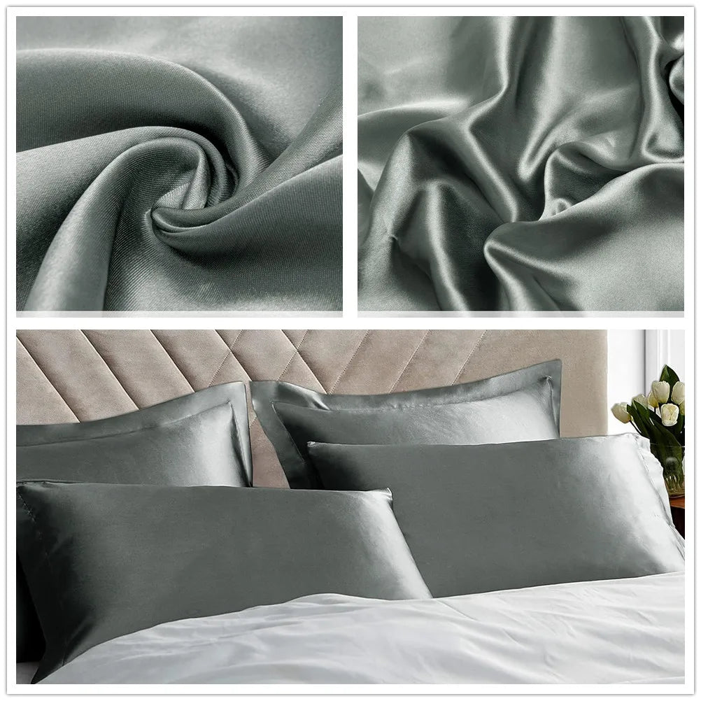 Satin Pillowcase for Hair and Skin Care Standard Queen Washable Pillow Covers Set of 2 with Envelope Closure Gifts for Women Men