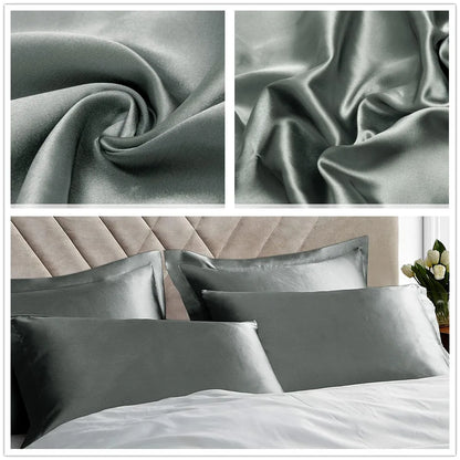 Satin Pillowcase for Hair and Skin Care Standard Queen Washable Pillow Covers Set of 2 with Envelope Closure Gifts for Women Men