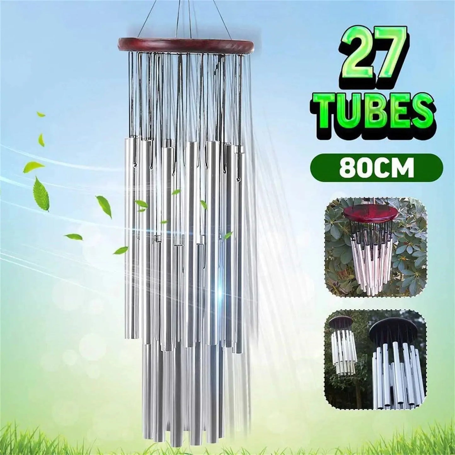 27 Tubes Handmade Wind Chimes Outdoor - Concert Pitch Tuned for Deep Soothing Sounds, Hummingbird Design Large Wind Bell for Gar