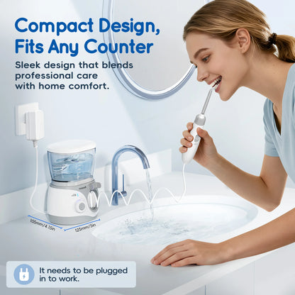 Oral Water Flosser for Kids/Adults, Countertop Water Floss with 10 Pressures & 6 Tips, 600ml Water Flosser for Family