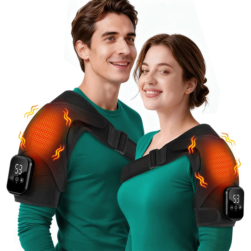 Electric Heating Vibration Shoulder Brace Support Adjustable Shoulder Heating Pad With Extension Belt Dislocation Pain Relief