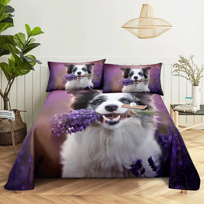 Purple Bedding Set Bed Sheet Linens Pillow Case Queen King Size Lanvender Butteryfly for Bedroom Soft Twin Full Single Double