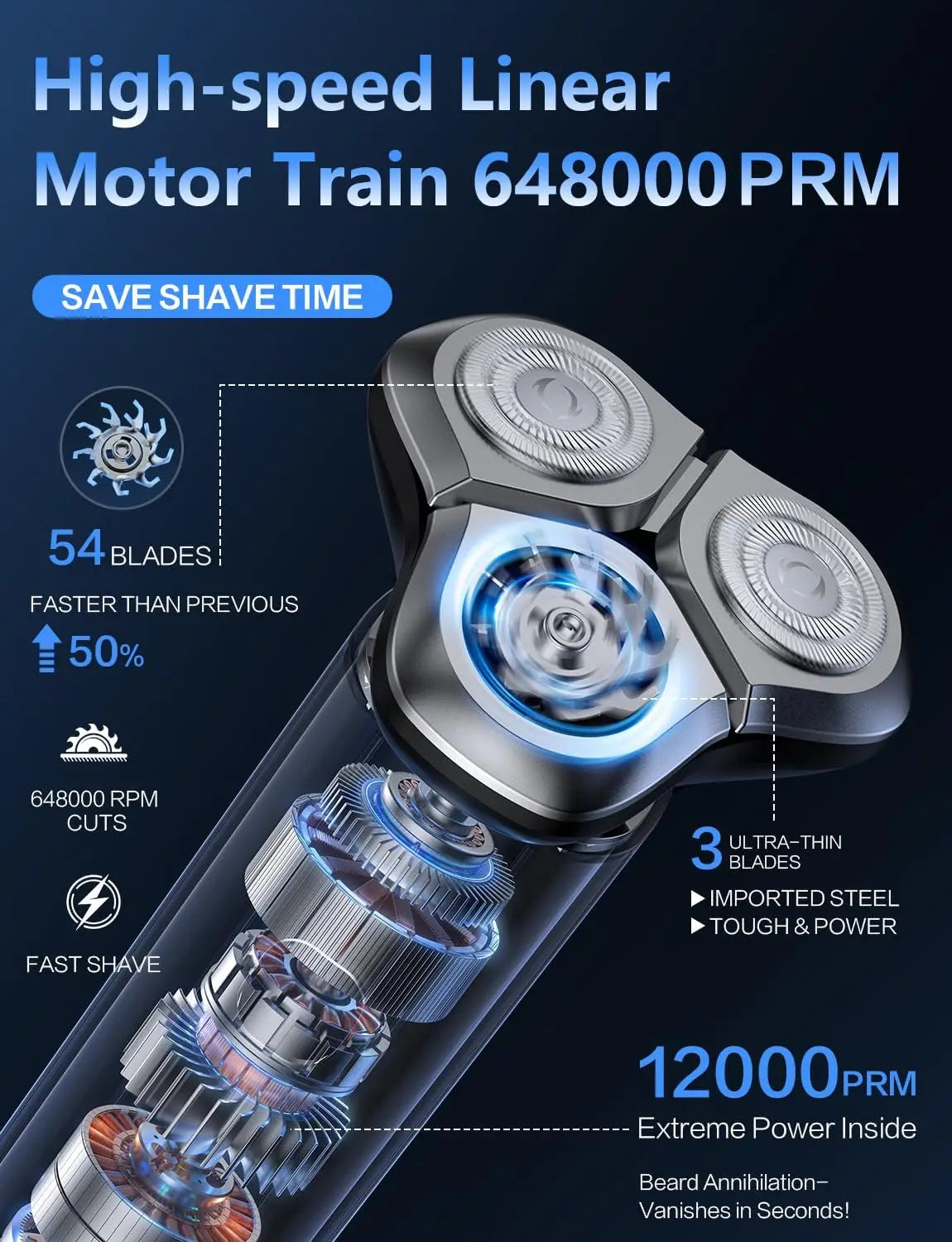 Electric Razor for Men 3 Blade Rotary Shaving Machine Touch Switch Type C Fast Charging Travel Lock Men's Electric Shaver