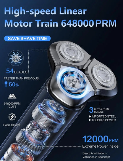 Electric Razor for Men 3 Blade Rotary Shaving Machine Touch Switch Type C Fast Charging Travel Lock Men's Electric Shaver