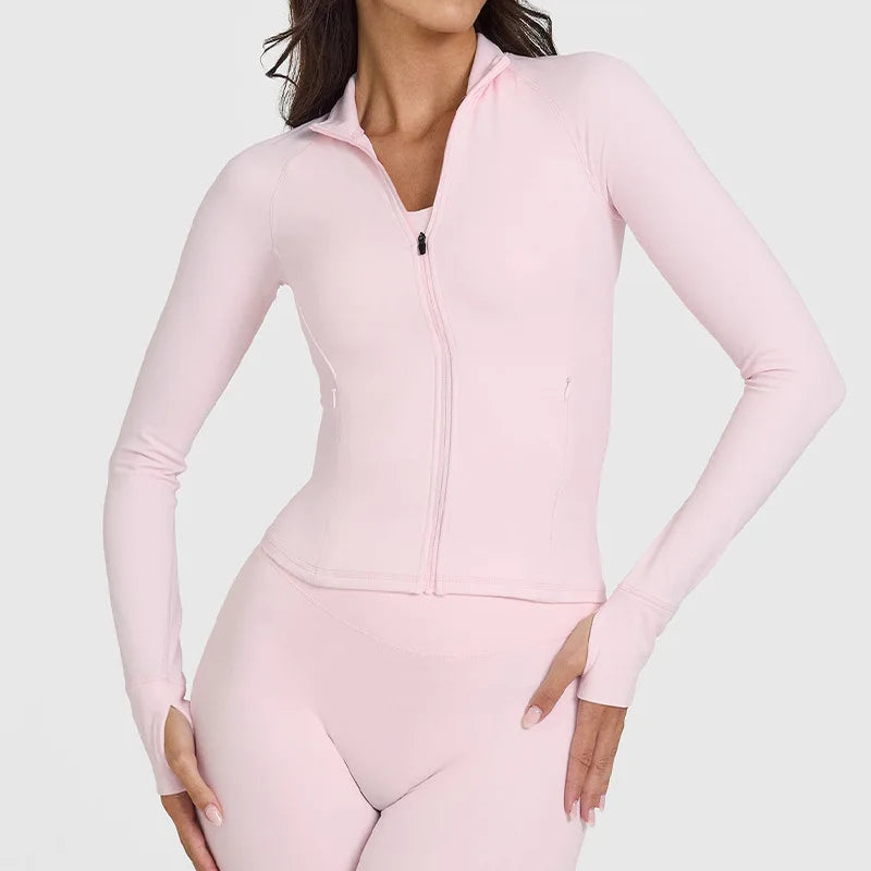 Fitness yoga sports jacket for women stand-up collar zipper sports top breathable quick dry long sleeve gym exercise clothing