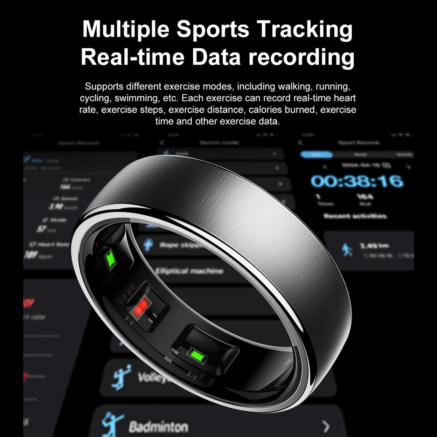 Uhoofit R10 Smart Ring with Charging Dock Men Women Health Sleep Heart Rate Monitoring IP68 & 5ATM Waterproof Multi-sport Mode