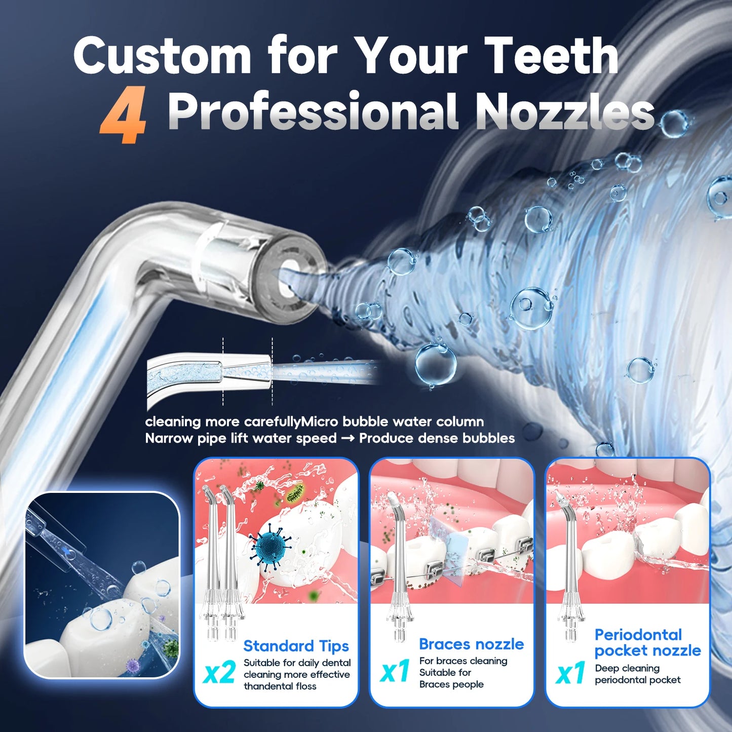 Cordless Water Flosser With 4 Jet Tips 4 Modes 260ML Portable Rechargeable Oral Water Floss IPX7 Waterproof for Gums Care